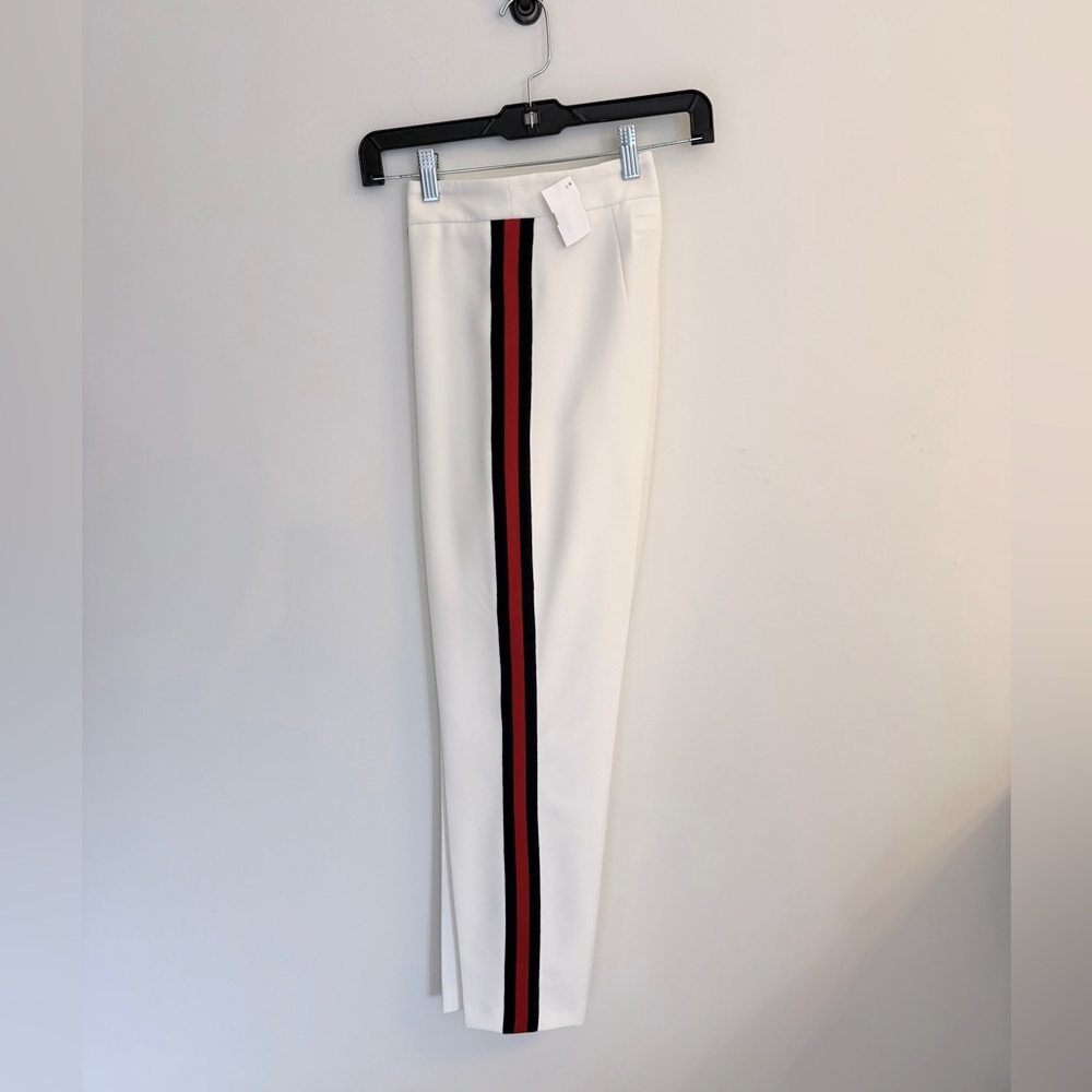 NWT White Side-Stripe Trousers with Navy Blue & Red Stripe